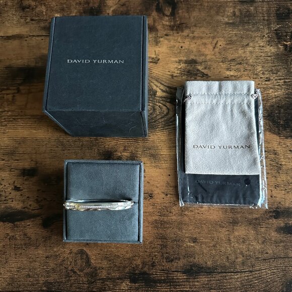 David Yurman Sterling Silver Cuff w/ Pavé White Diamonds & 18K Gold - Medium - Picture 2 of 16